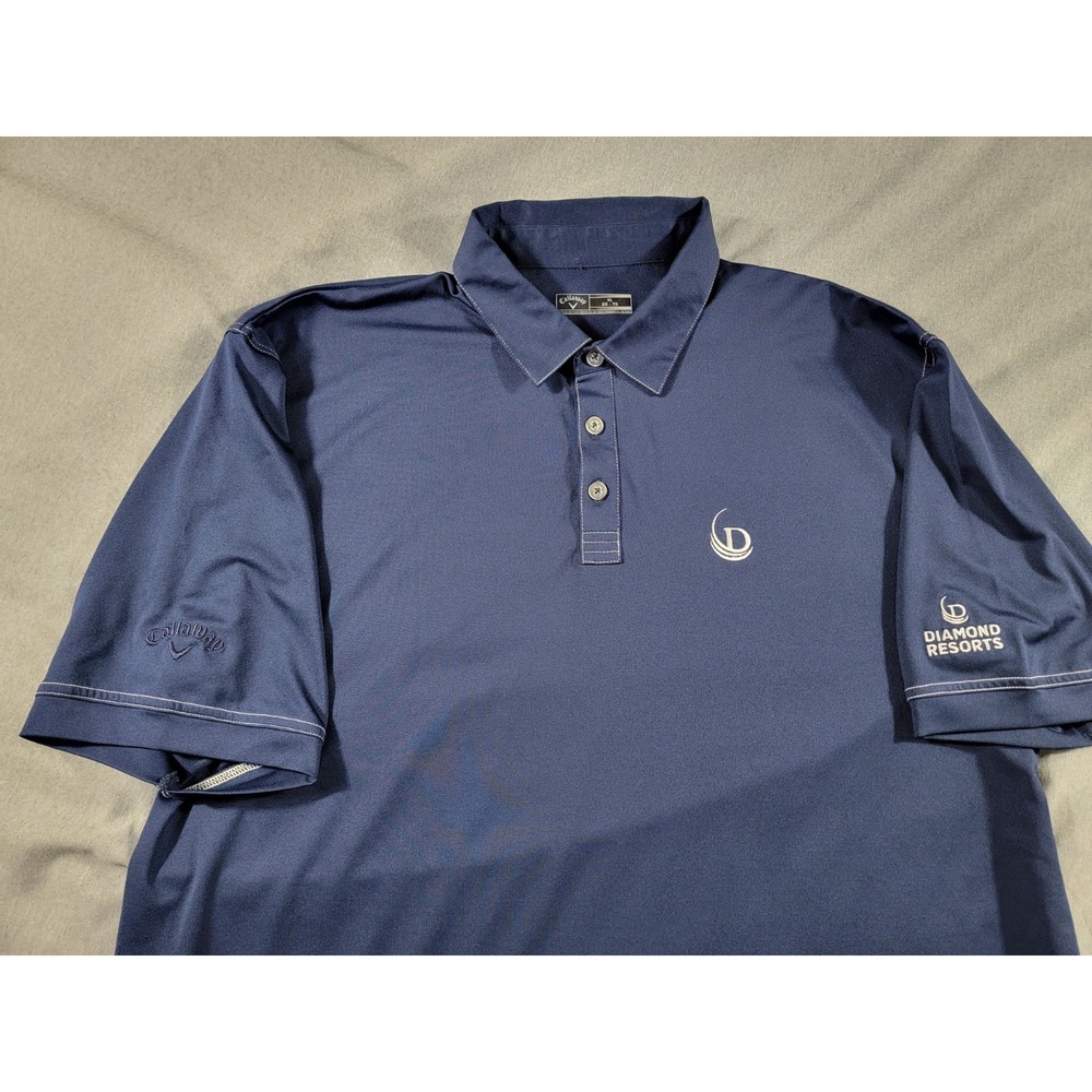 Callaway Men's XL Blue White Stitch Golf Polo Shirt Hilton Diamond Resorts